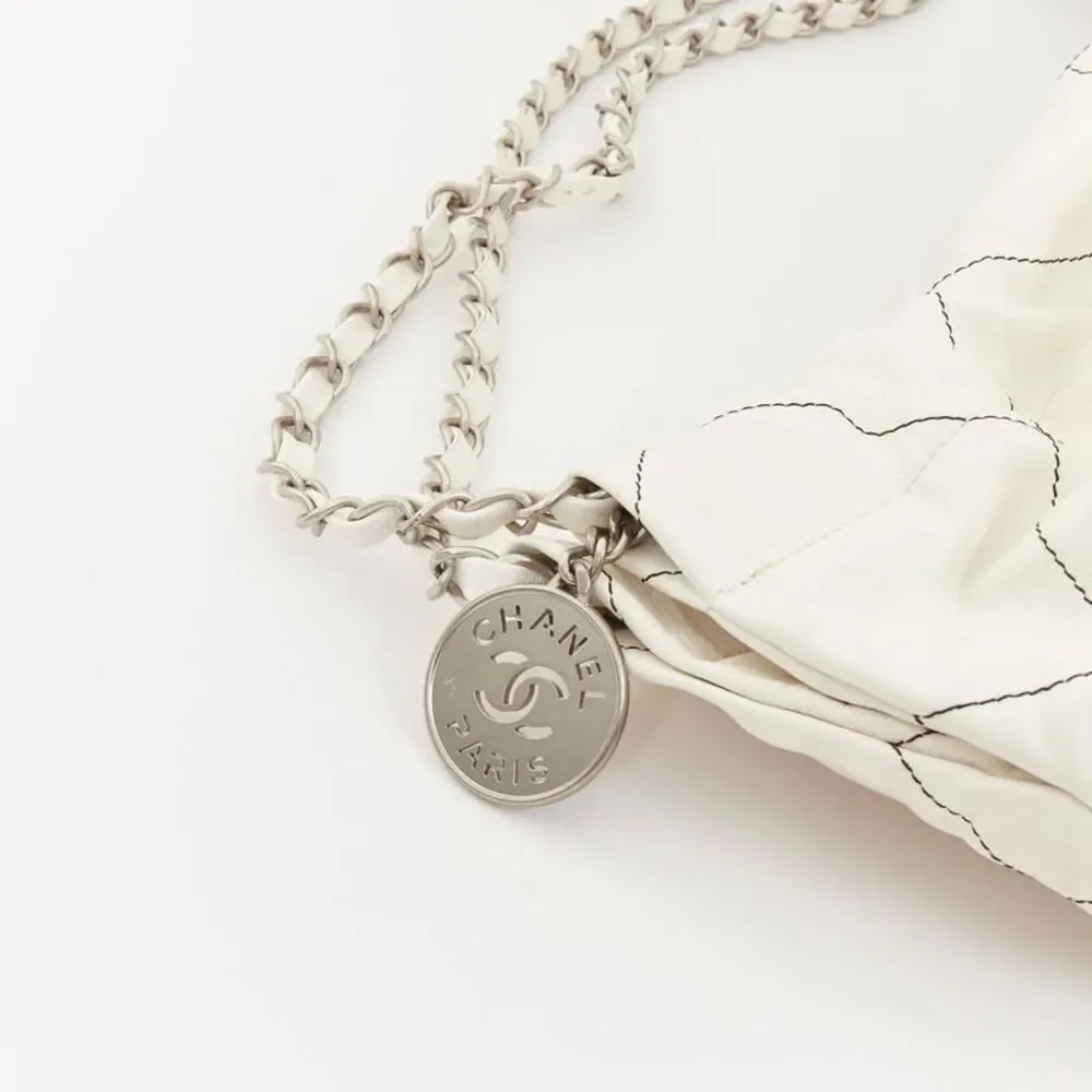 Chanel 2022 22 White Quilted Leather Hobo Bag